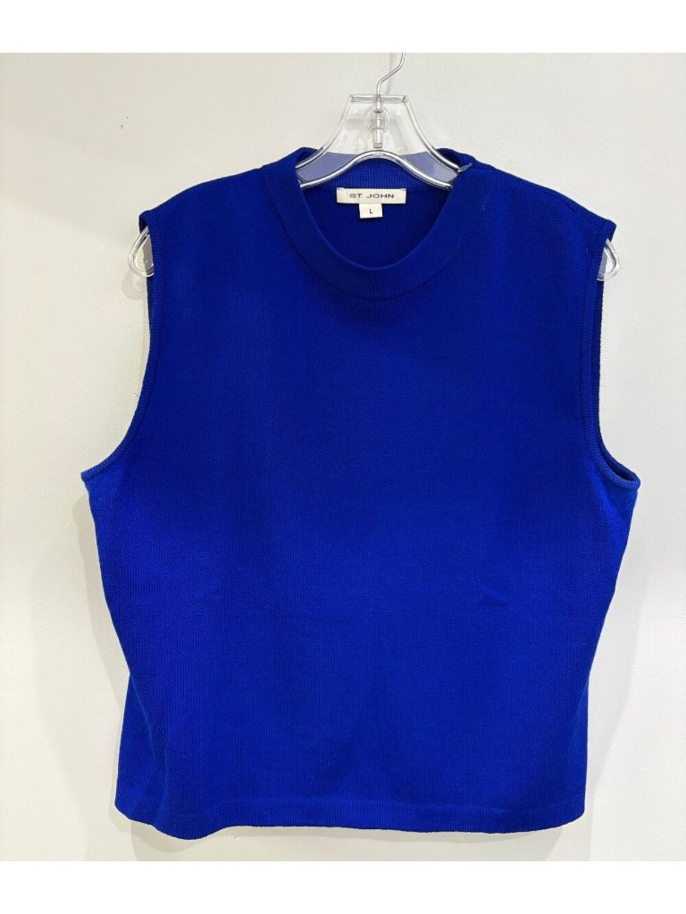 St. John Santana Knit Royal Blue Mock Neck Shoulder Zip Sleeveless Top Large